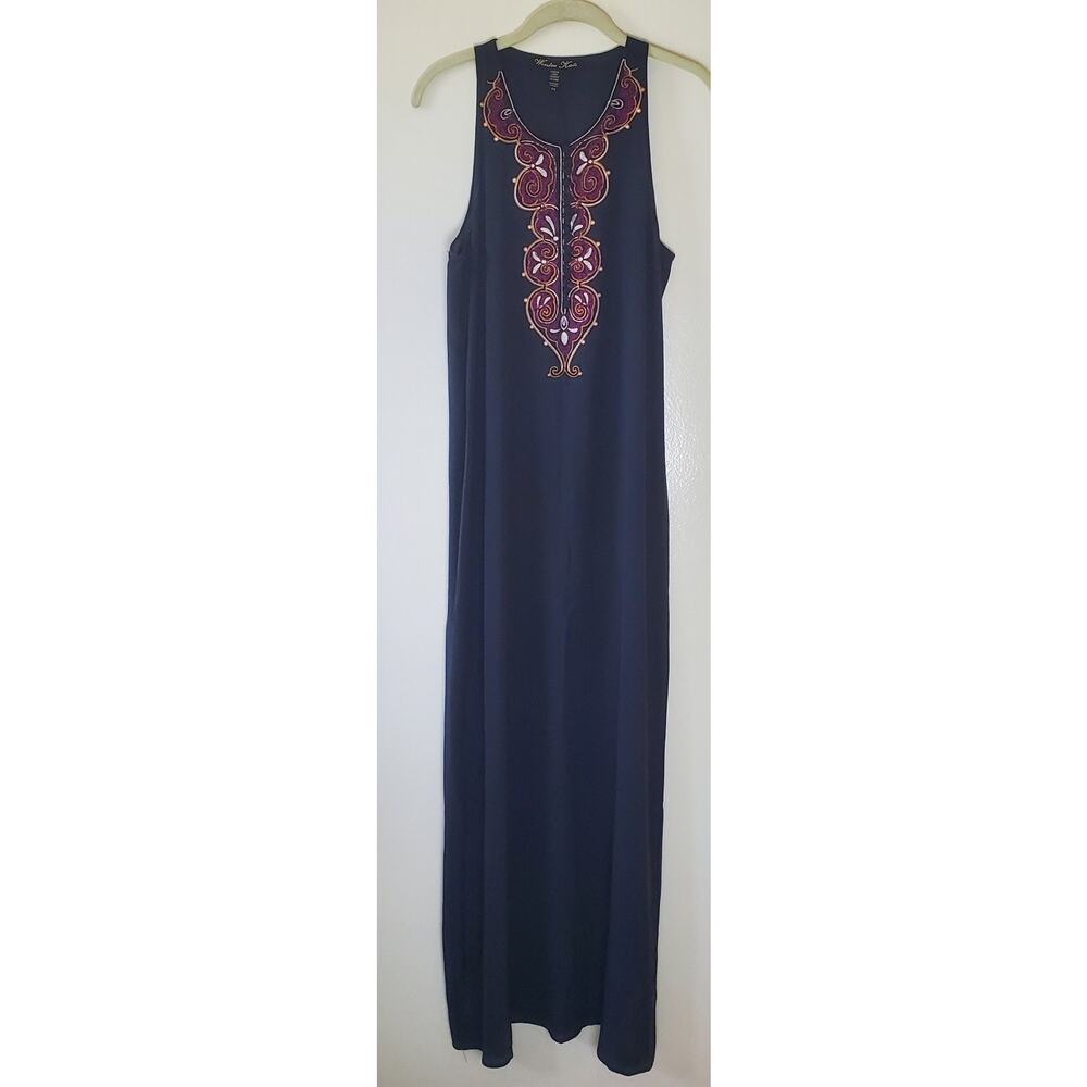 Winter Kate Maxi Dress Size M Black Sleeveless Embroidered Vintage Silk Luxury